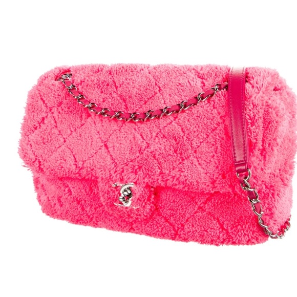 🦄Rare CHANEL Hot Pink Terry Cloth Faux Sherpa Fur Cocoa Beach Abstract Interior - Picture 4 of 16